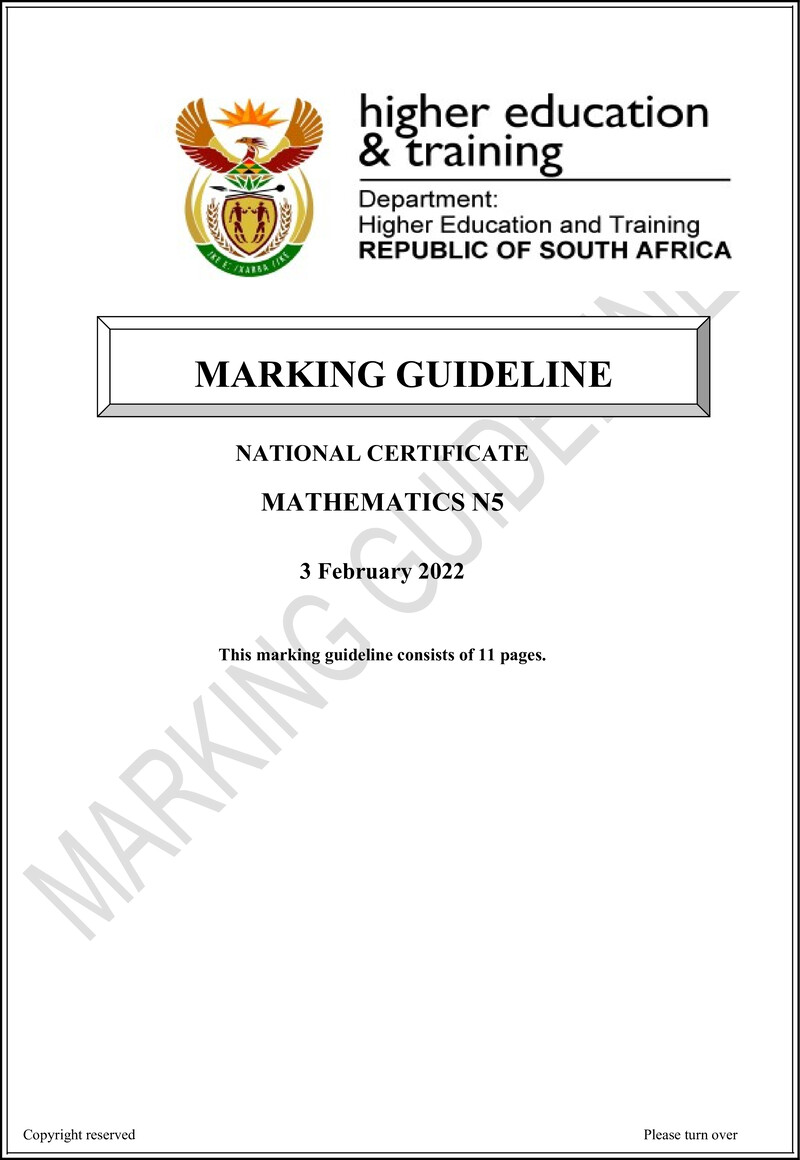 T1030 Mathematics N5 Memo April 2022