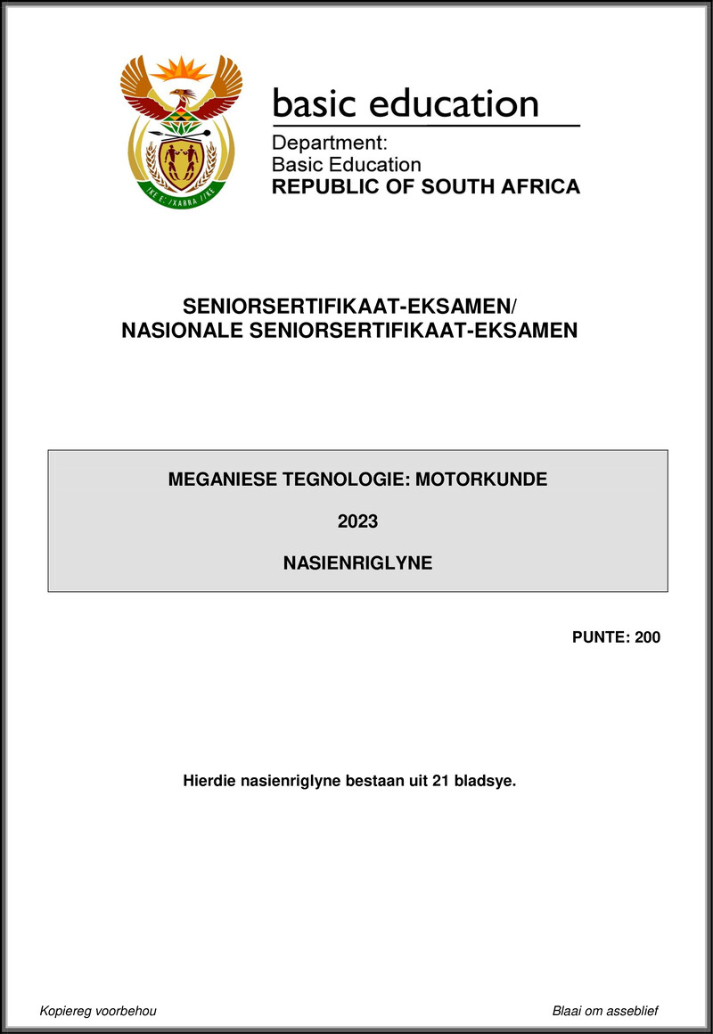 Grade 12 Mechanical Technology past paper 2023 – mechanical technology may june 2023 automotive mg afr gr12