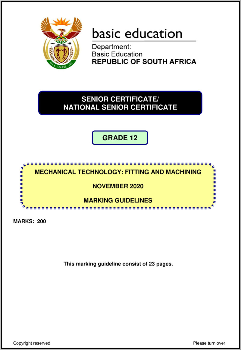 Mechanical Technology Nov 2020 Fitting Machining Memo Eng Gr12