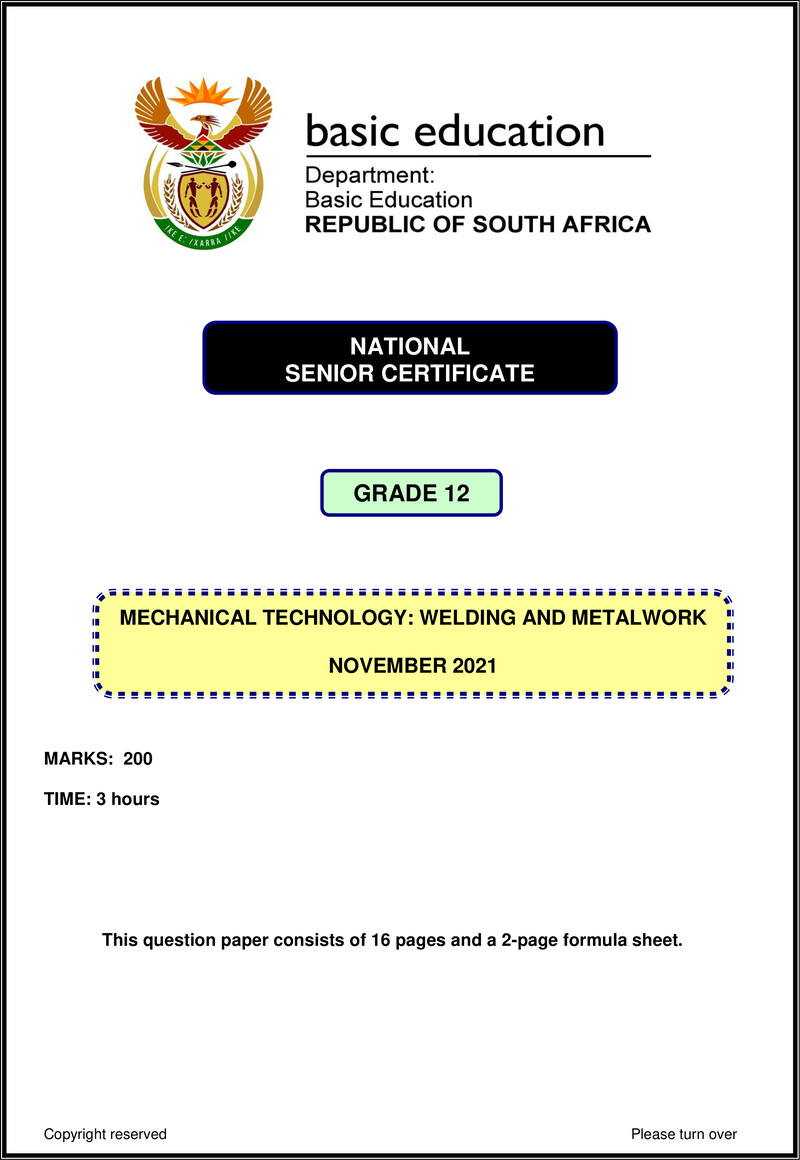 Mechanical Technology Nov 2021 Welding Metalwork Eng Gr12