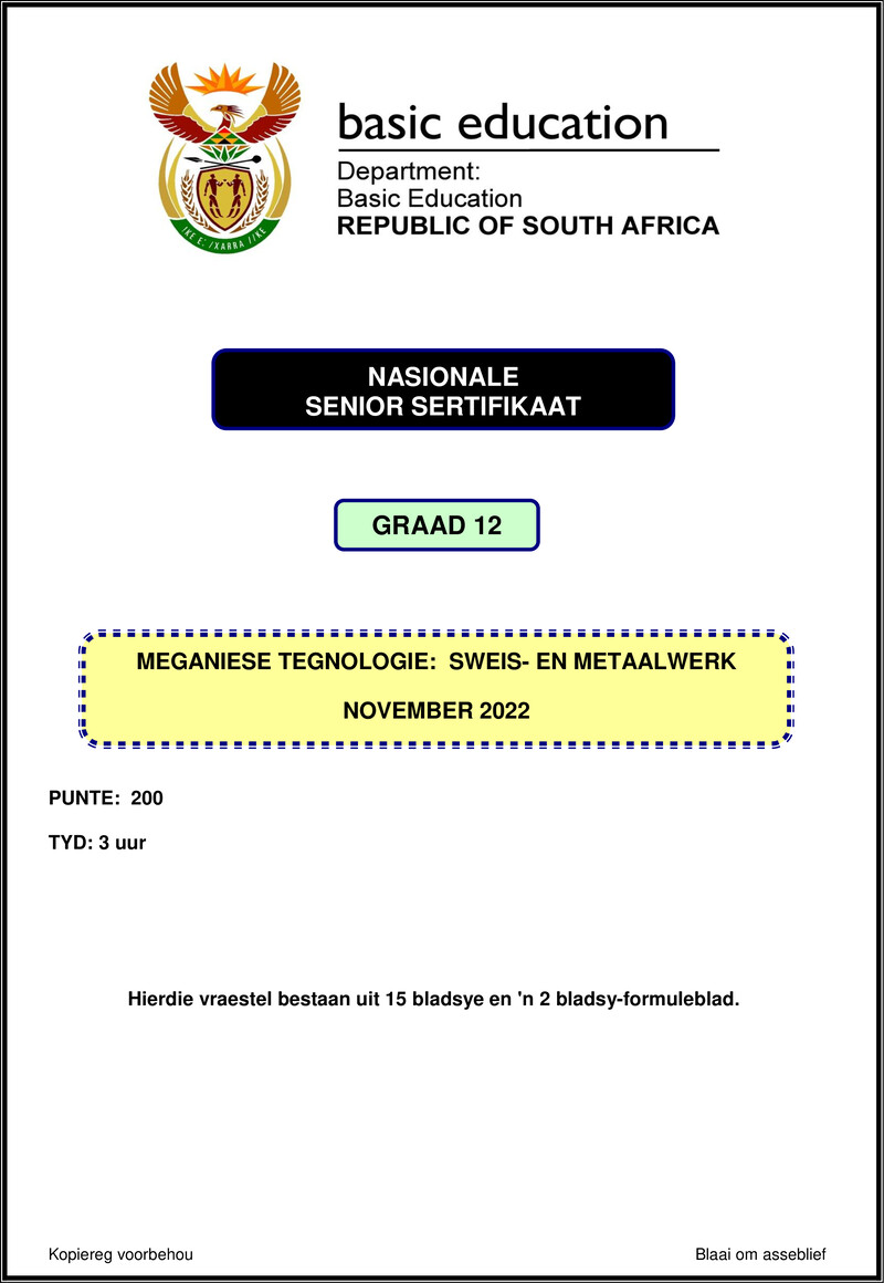 Mechanical Technology Nov 2022 Welding Metalwork Afr Gr12