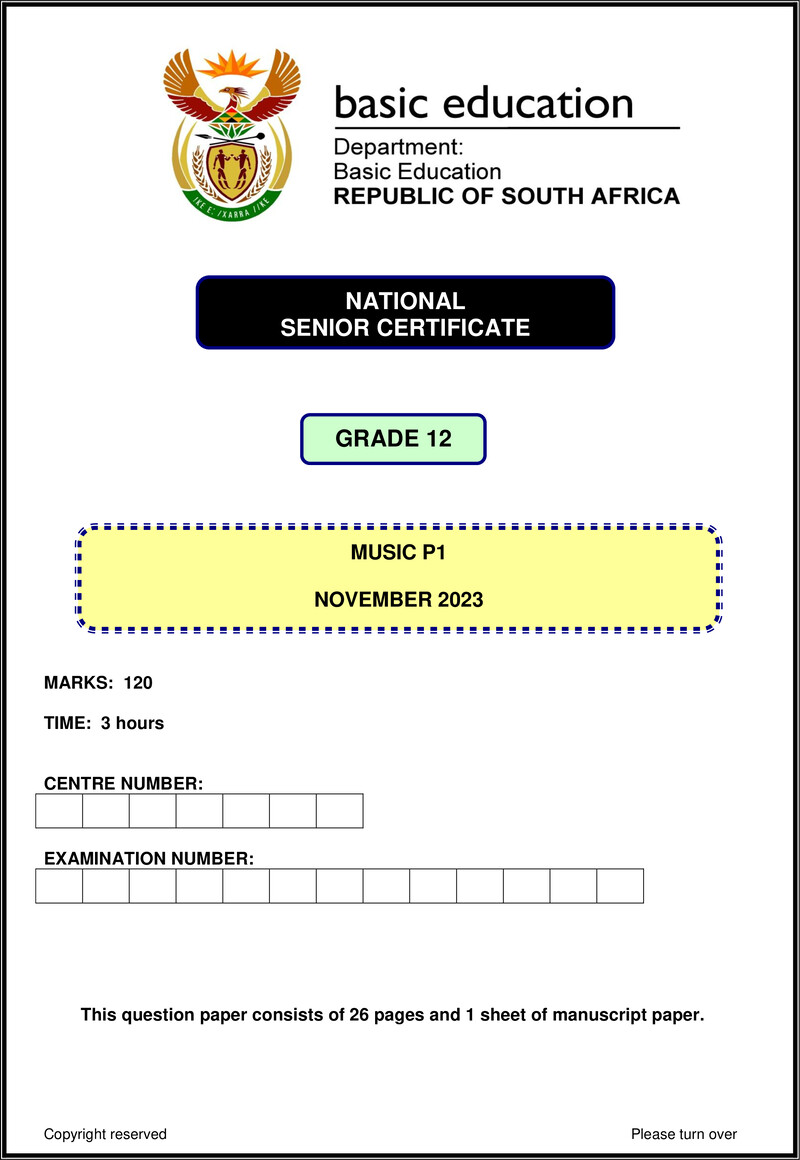 Grade 12 Music past paper 2023 – music p1 nov 2023 eng gr12