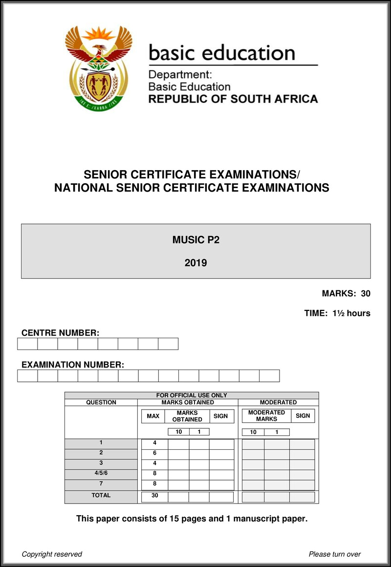 Grade 12 Music past paper 2019 – music p2 may june 2019 eng gr12