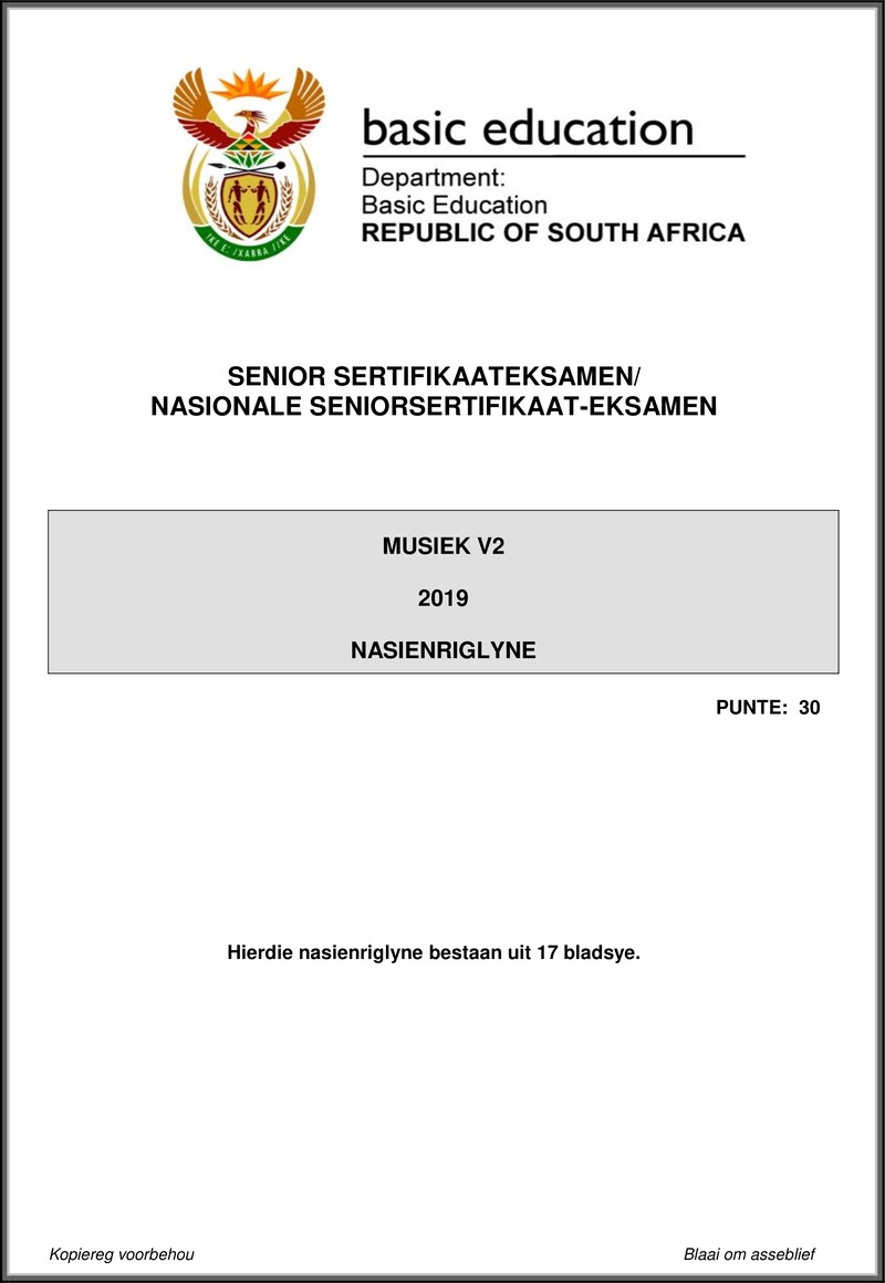 Grade 12 Music past paper 2019 – music p2 may june 2019 memo afr gr12