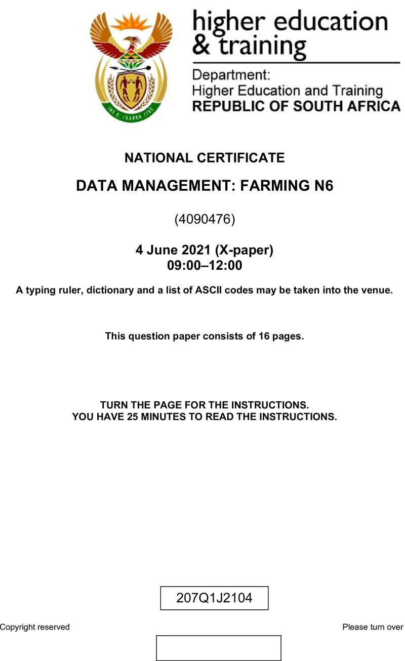 Data Management Farming N6 QP June 2021