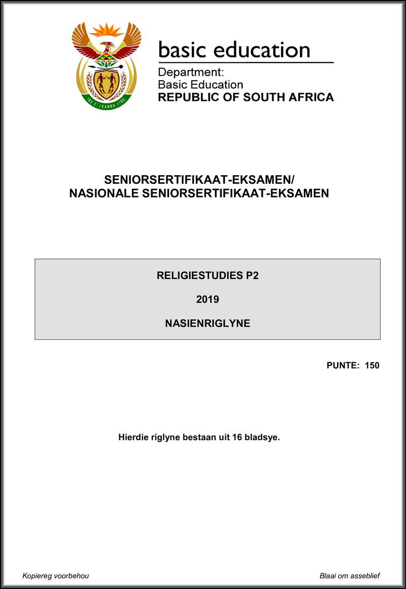 Religion Studies P2 May June 2019 Memo Afr Gr12