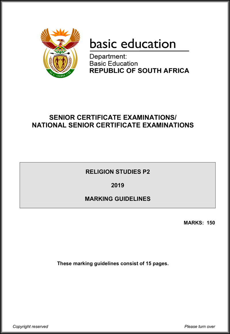 Religion Studies P2 May June 2019 Memo Eng Gr12