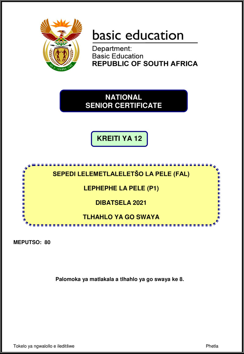 Grade 12 Sepedi past paper 2021 – sepedi fal p1 nov 2021 mg gr12