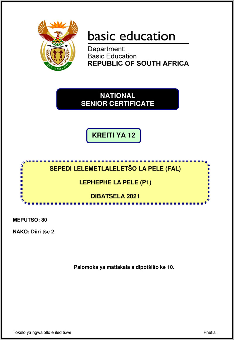 Grade 12 Sepedi past paper 2021 – sepedi fal p1 nov 2021 gr12