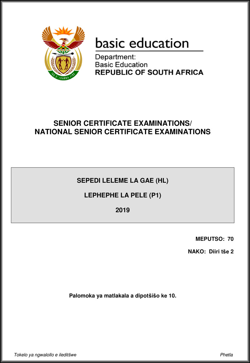Sepedi Hl P1 May June 2019 Gr12