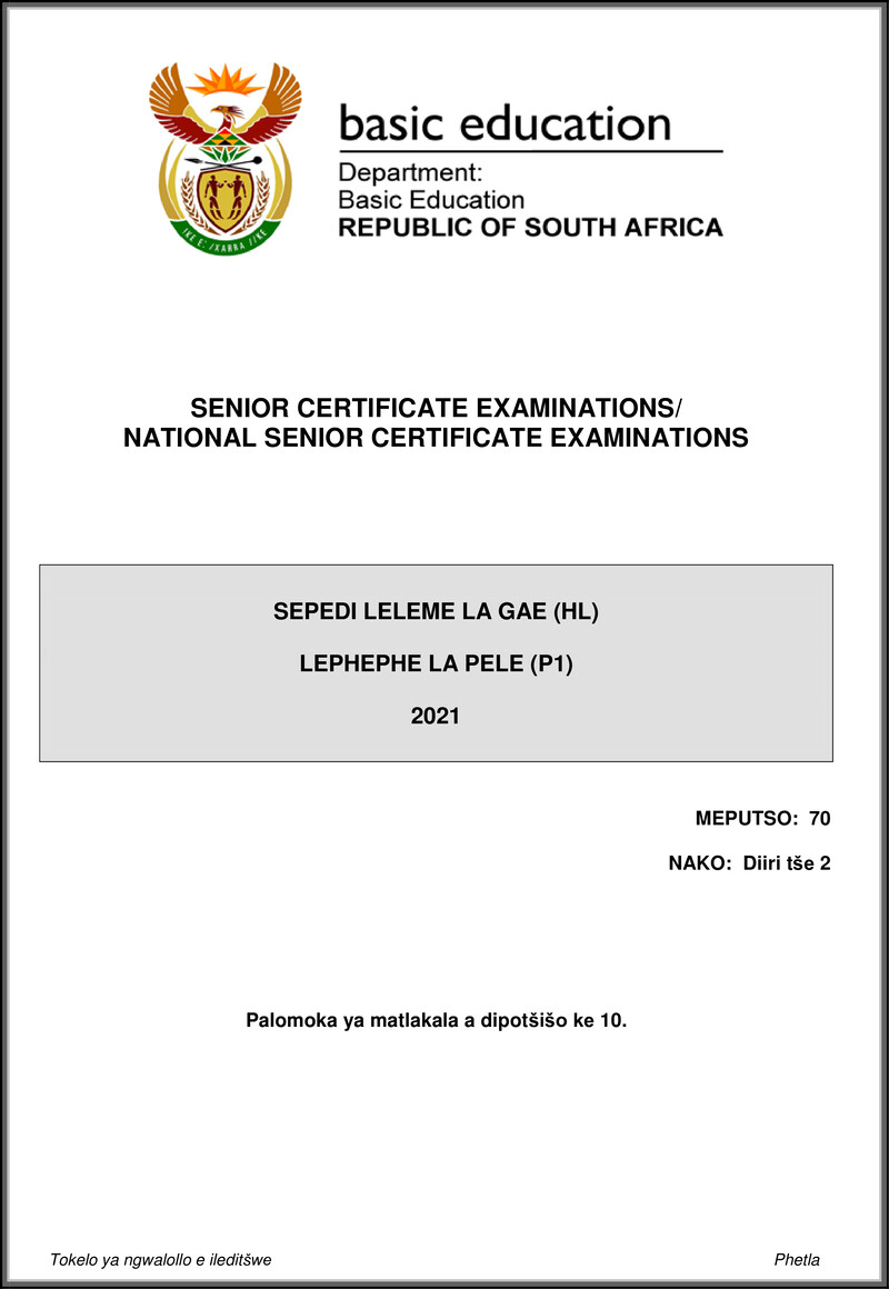 Sepedi Hl P1 May June 2021 Gr12