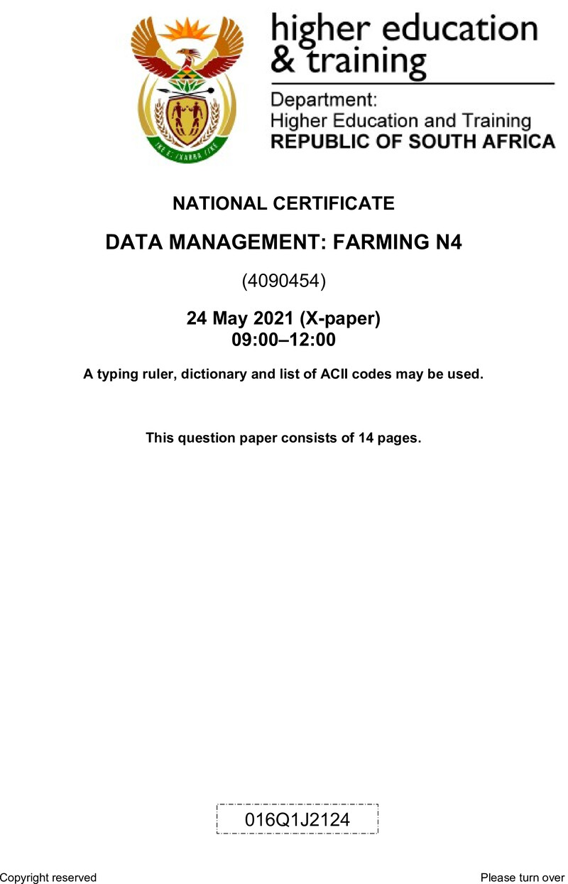Data Management Farming N4 QP June 2021