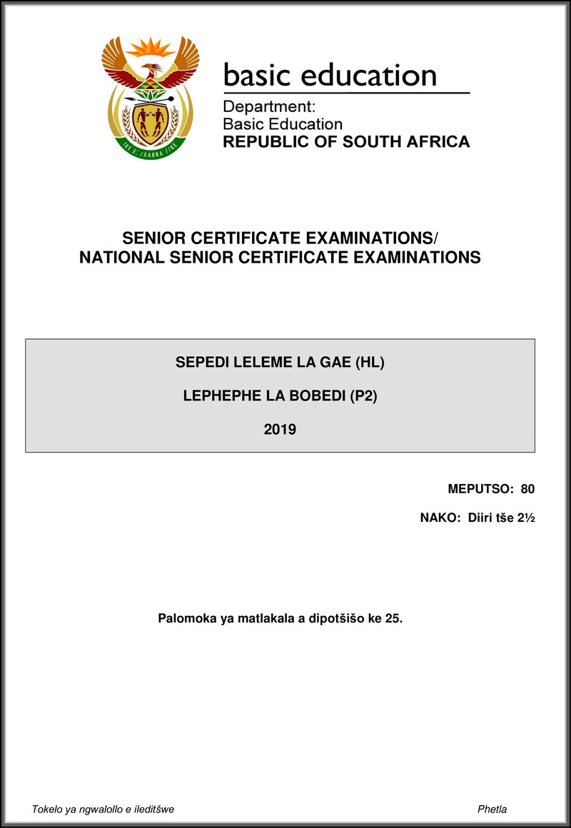 Sepedi Hl P2 May June 2019 Gr12