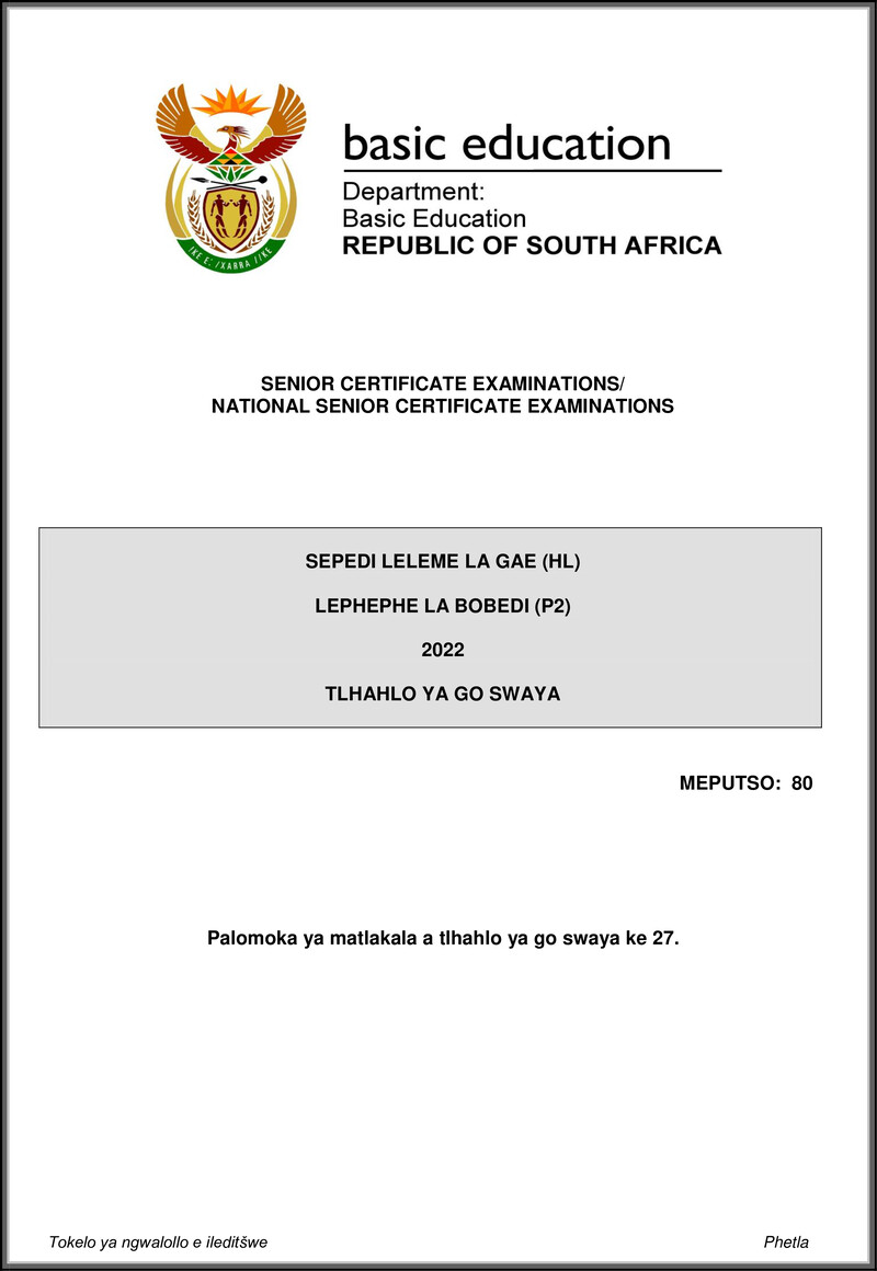 Sepedi Hl P2 May June 2022 Mg Gr12