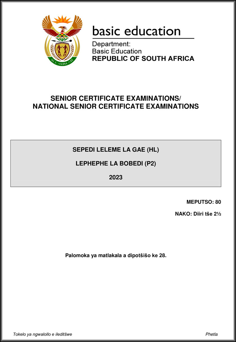 Sepedi Hl P2 May June 2023 Gr12