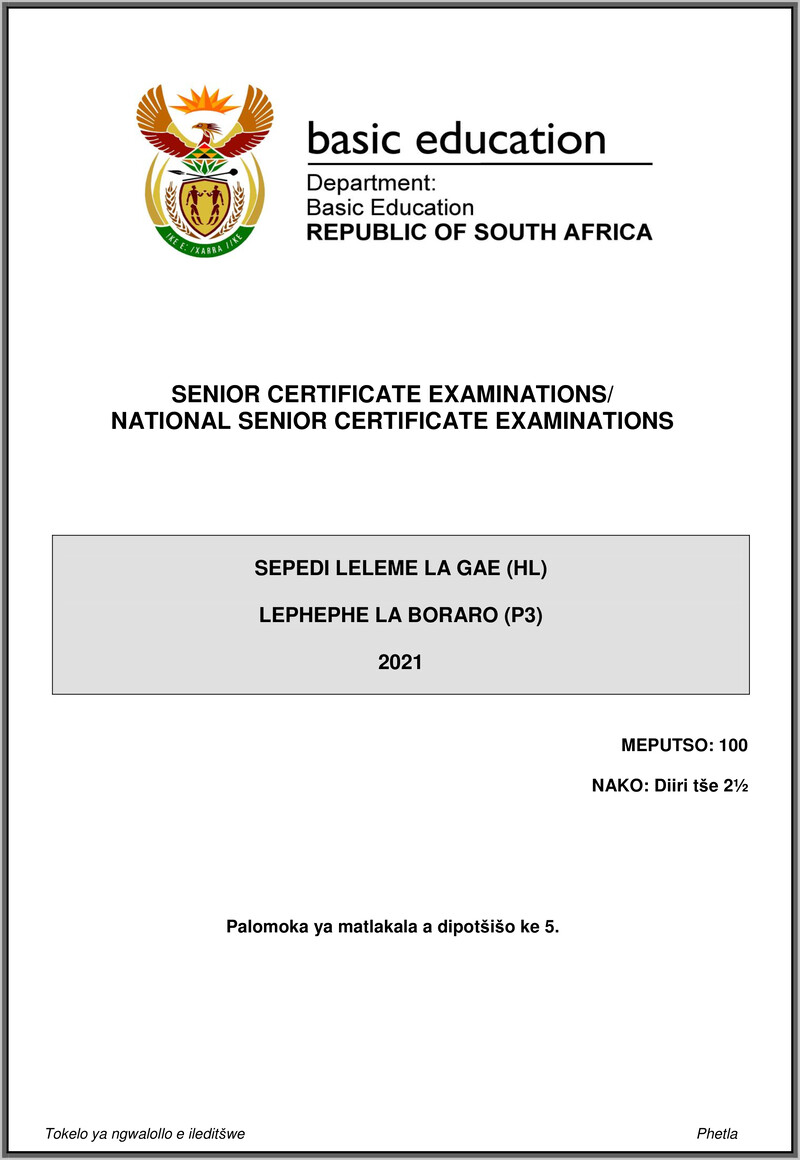 Sepedi Hl P3 May June 2021 Gr12