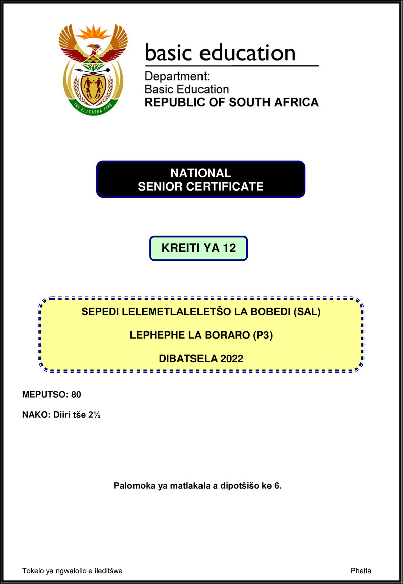 Sepedi Sal P3 Nov 2022 Gr12
