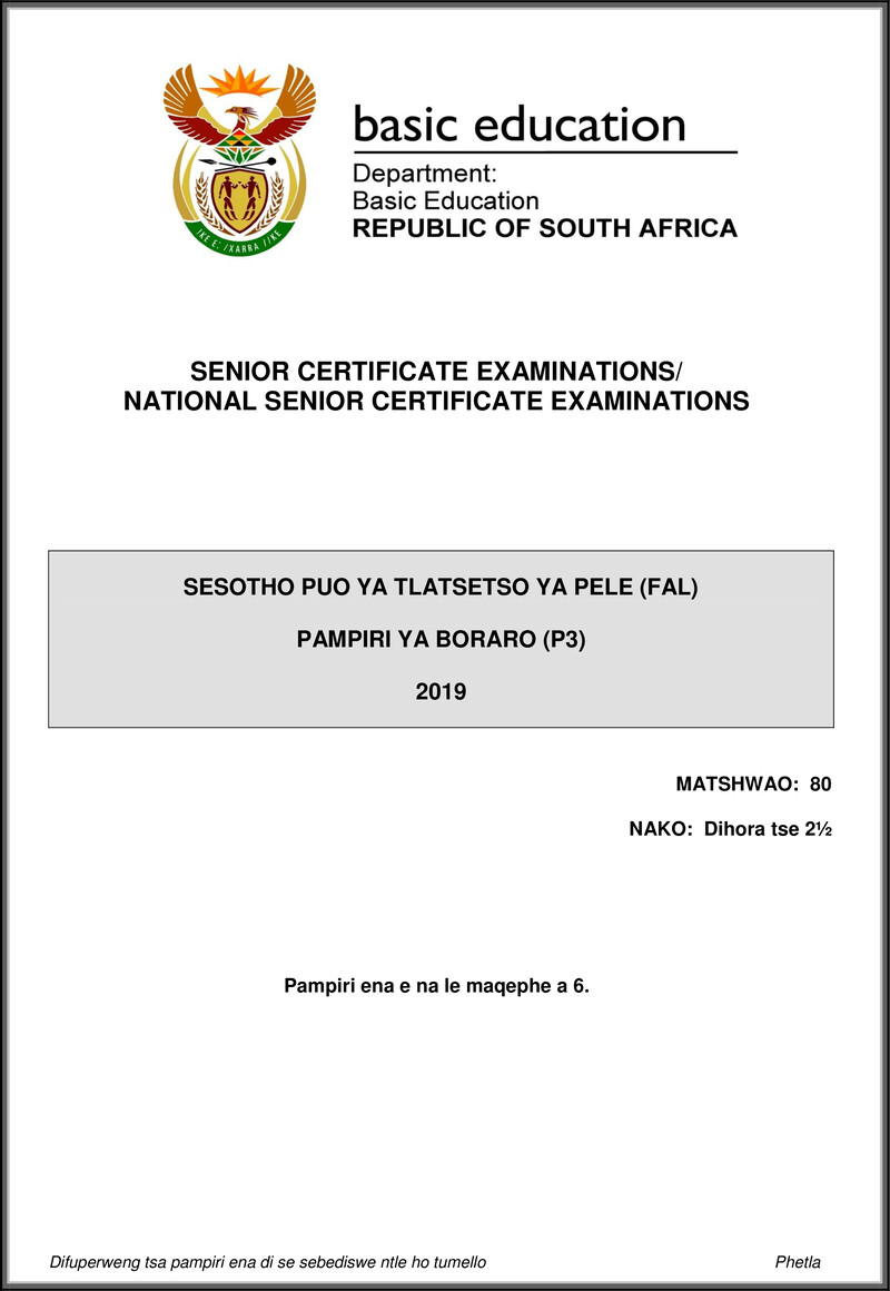 Sesotho Fal P3 May June 2019 Gr12