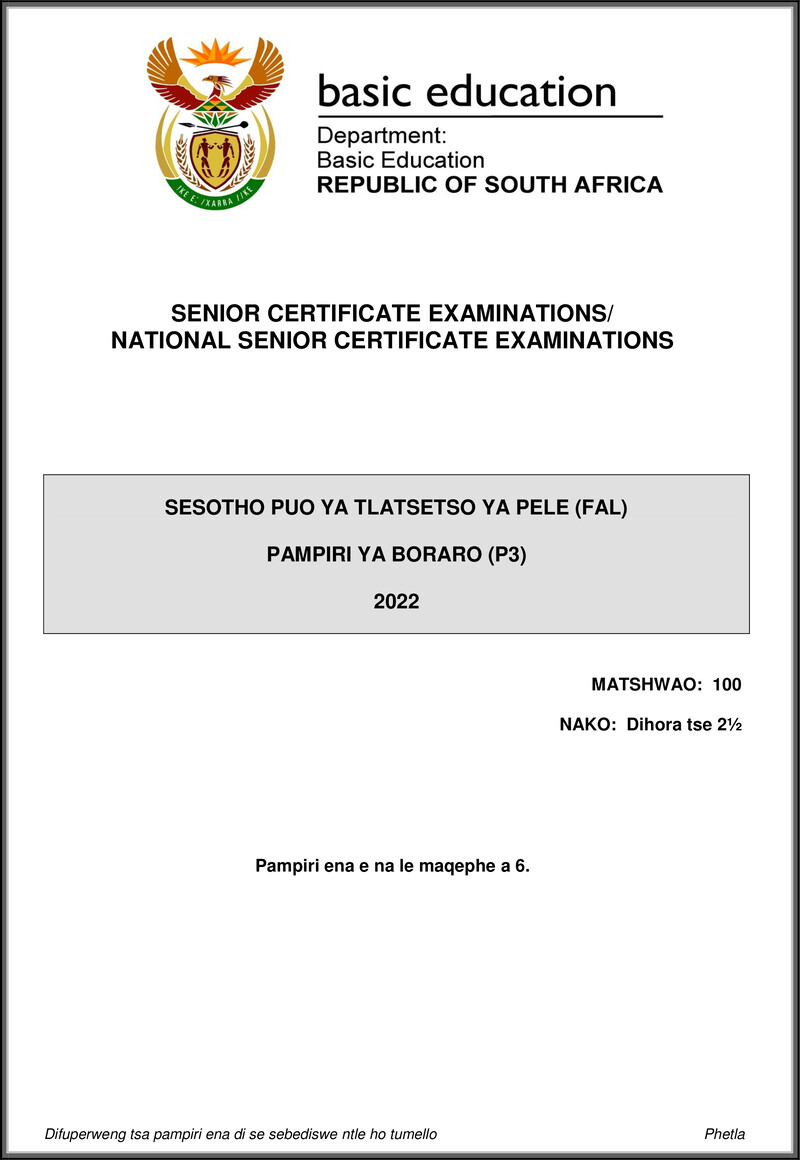 Sesotho Fal P3 May June 2022 Gr12