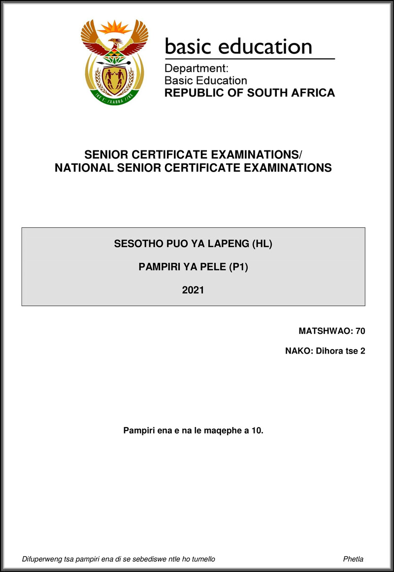 Sesotho Hl P1 May June 2021 Gr12