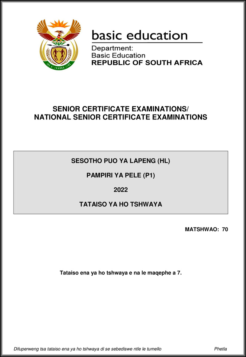 Sesotho Hl P1 May June 2022 Mg Gr12