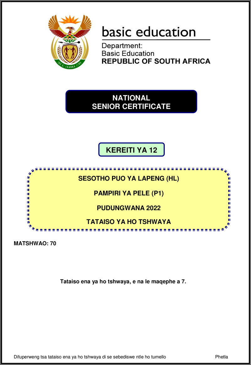 Sesotho Hl P1 Nov 2022 Mg Gr12