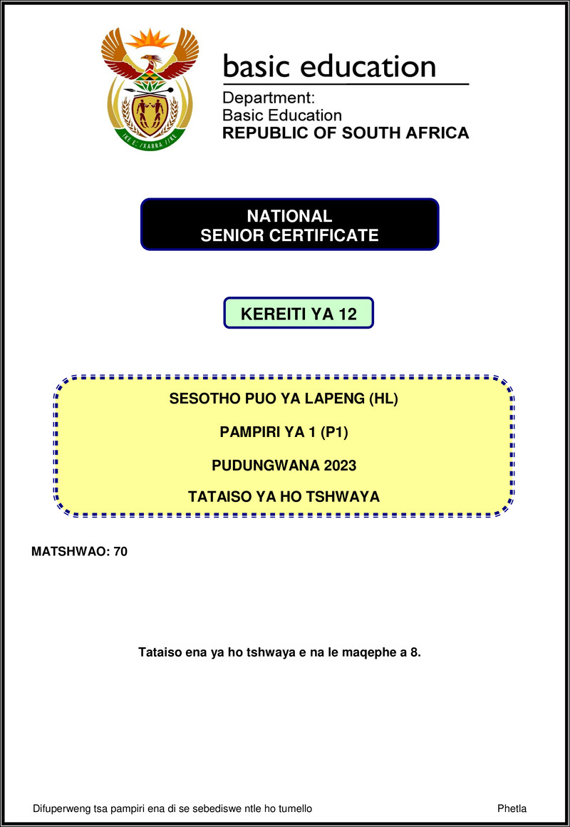 Sesotho Hl P1 Nov 2023 Mg Gr12