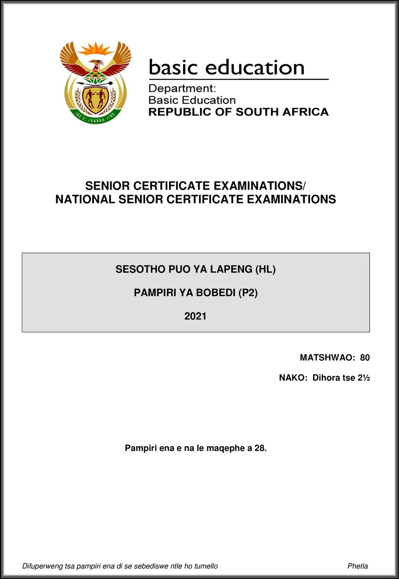 Sesotho Hl P2 May June 2021 Gr12