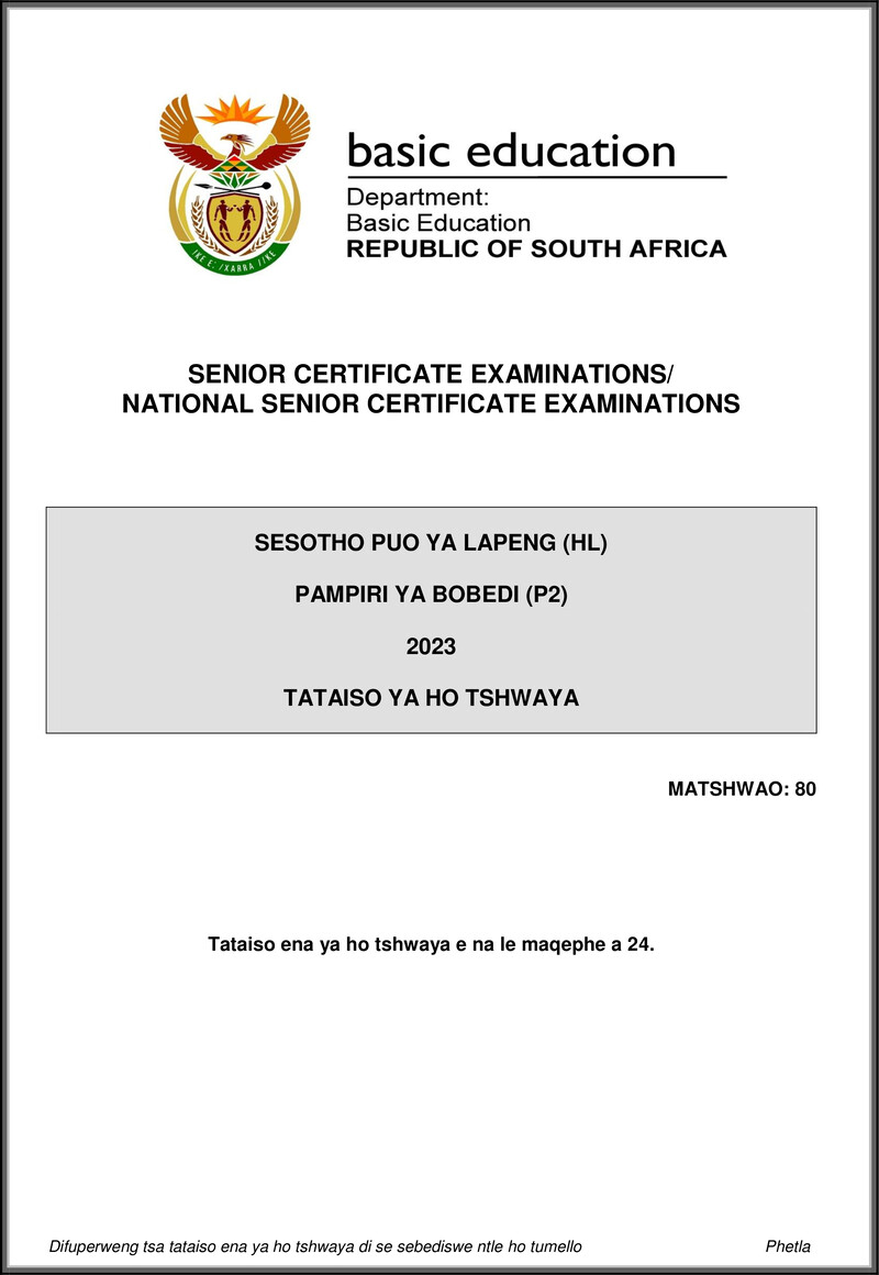 Sesotho Hl P2 May June 2023 Mg Gr12