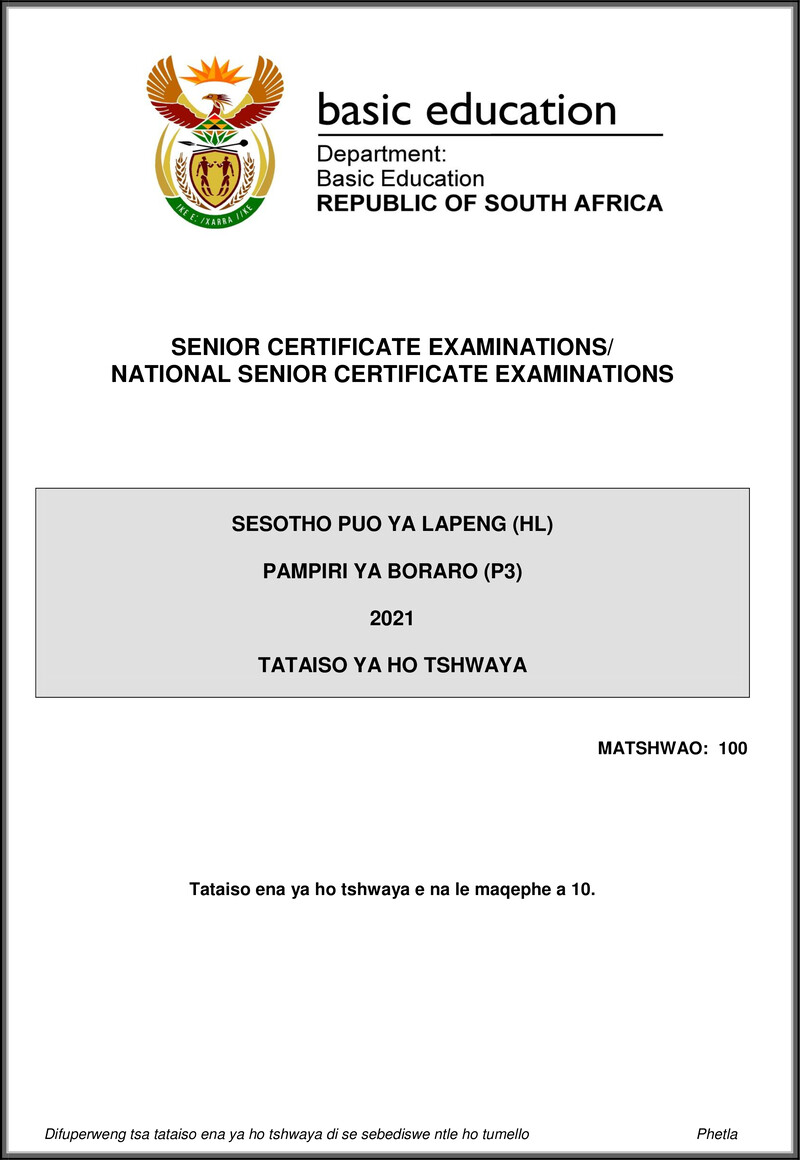 Sesotho Hl P3 May June 2021 Mg Gr12