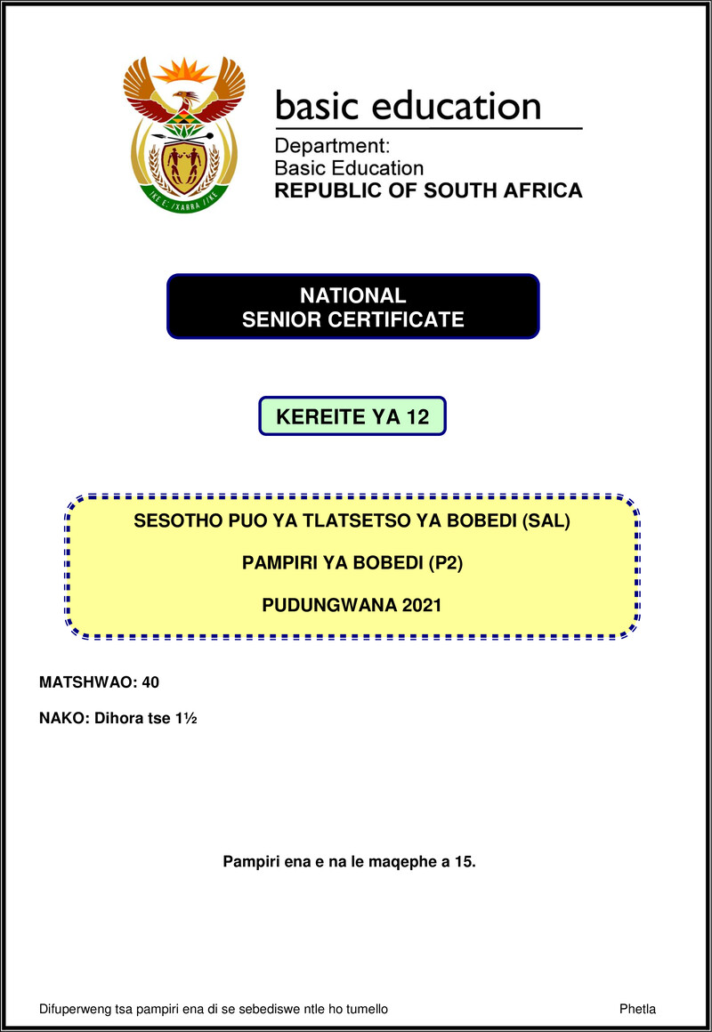 Sesotho Sal P2 Nov 2021 Gr12