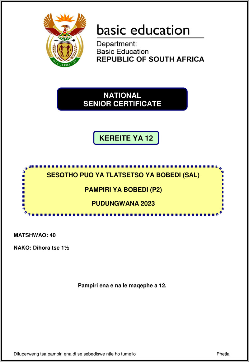 Sesotho Sal P2 Nov 2023 Gr12