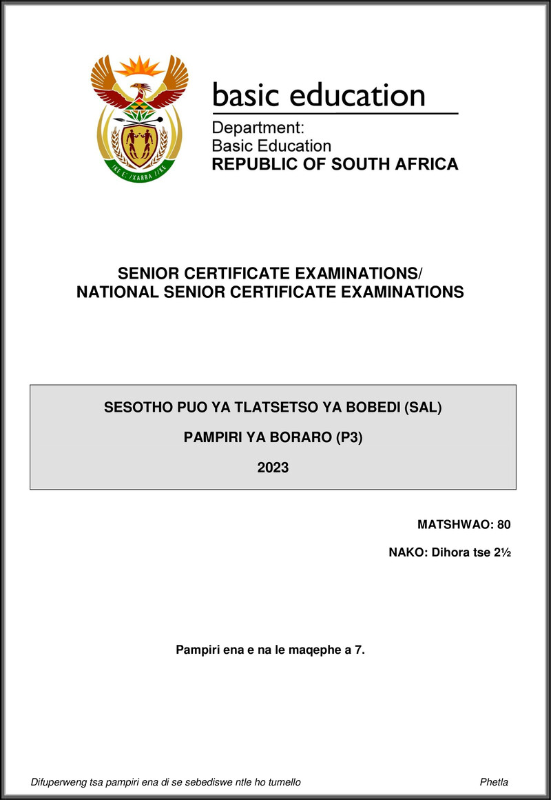 Sesotho Sal P3 May June 2023 Gr12