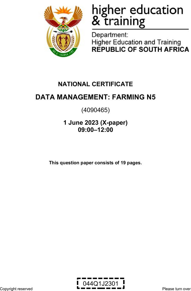 Data Management Farming N5 QP Jun 2023 De Jager preview