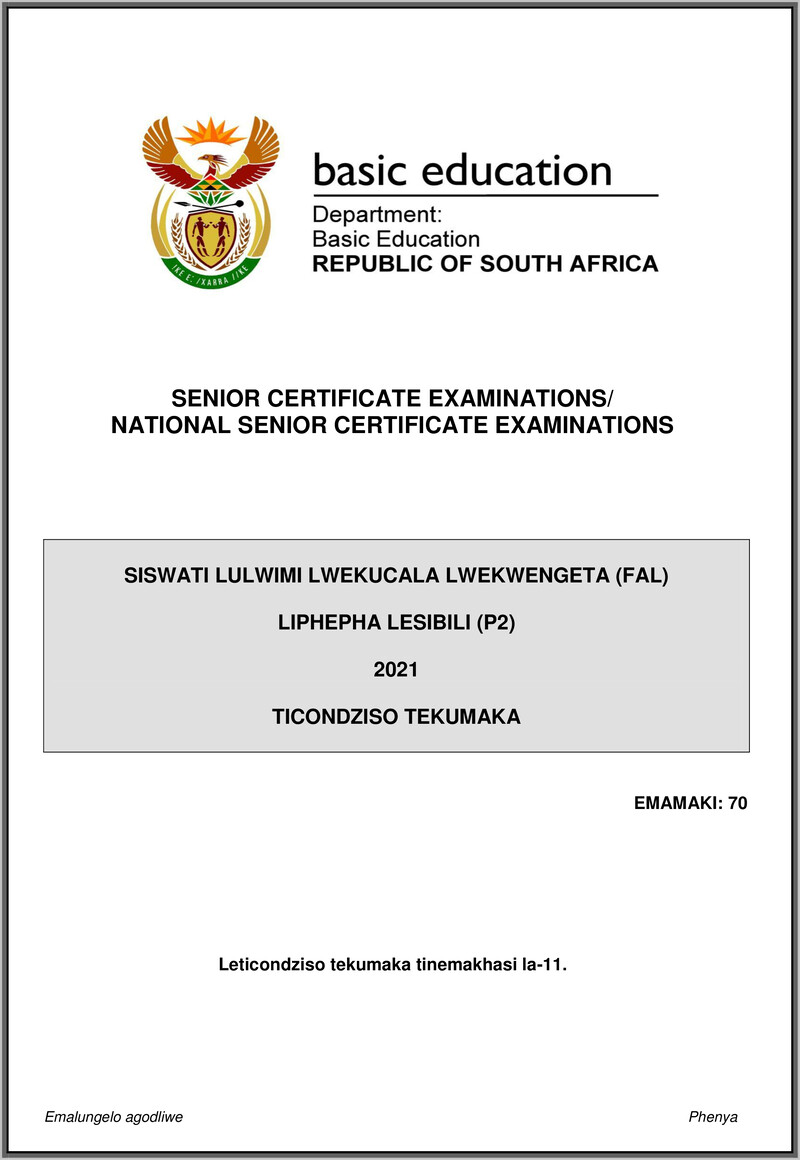 Siswati Fal P2 May June 2021 Mg Gr12