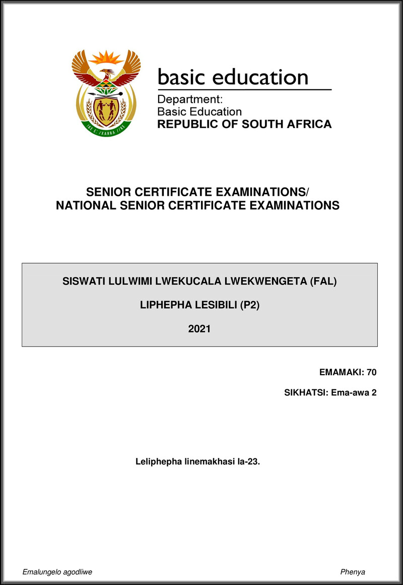 Siswati Fal P2 May June 2021 Gr12