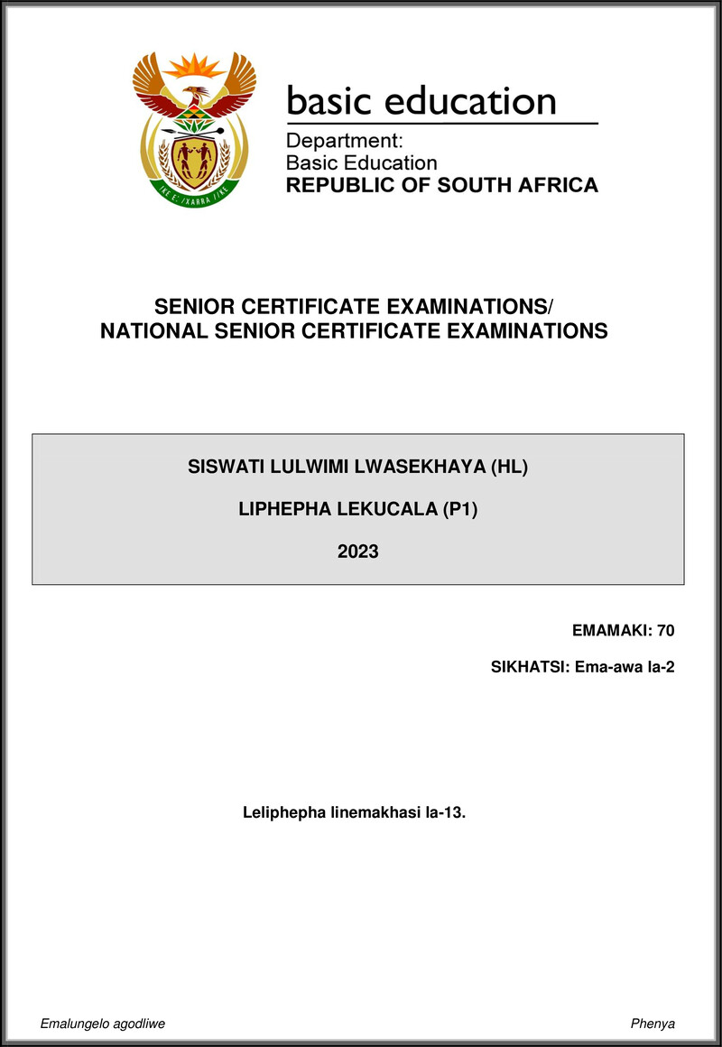 Siswati Hl P1 May June 2023 Gr12