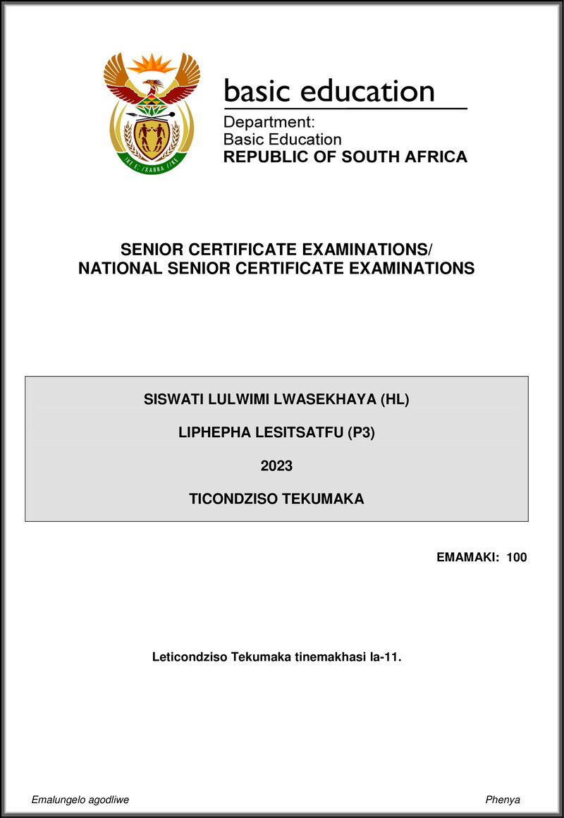 Siswati Hl P3 May June 2023 Mg Gr12