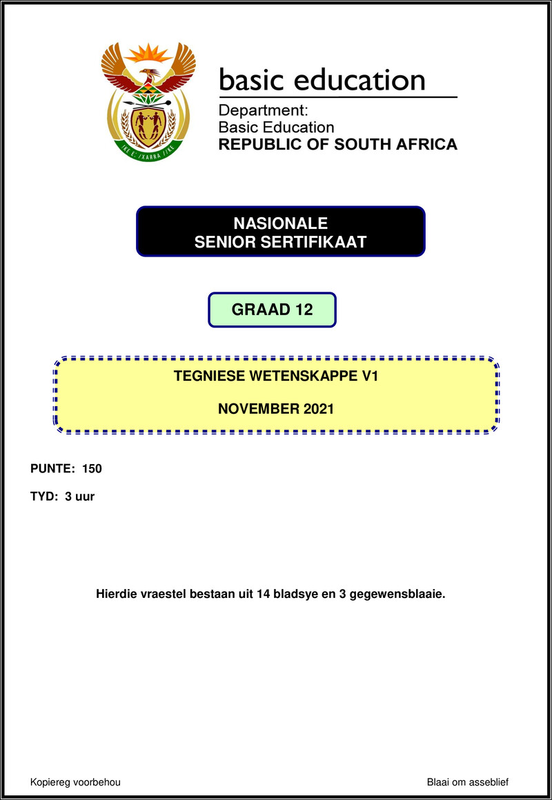 Technical Sciences P1 Nov 2021 Afr Gr12