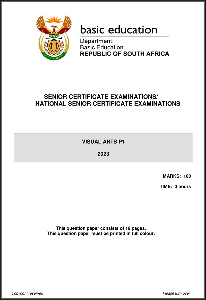 Grade 12 Visual Arts past paper 2023 – visual arts p1 may june 2023 eng gr12