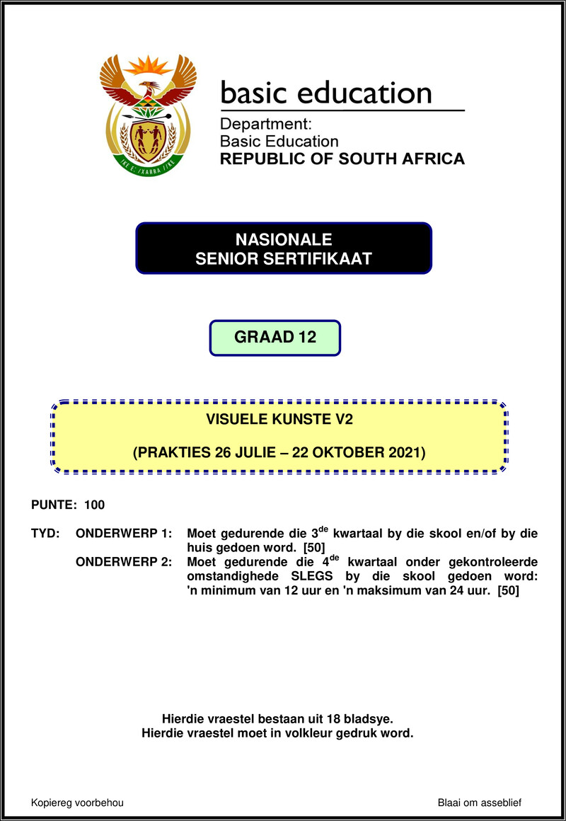 Grade 12 Visual Arts past paper 2021 – visual arts p2 nov 2021 afr gr12