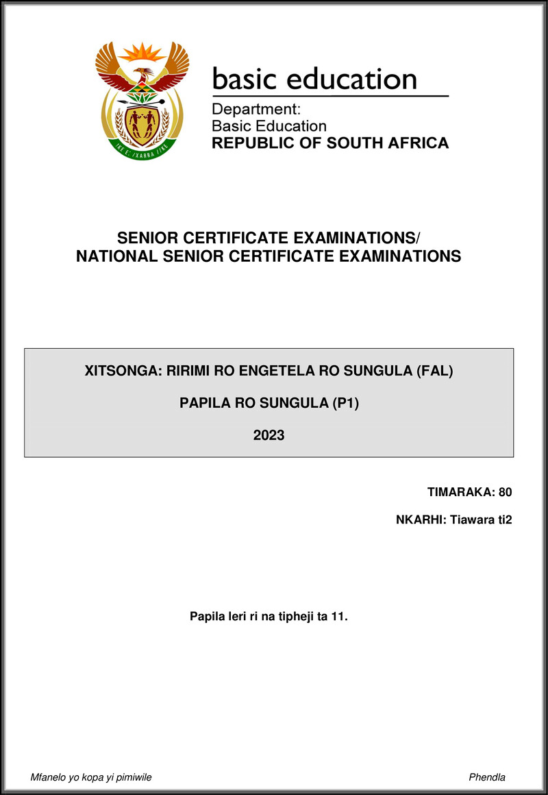 Xitsonga Fal P1 May June 2023 Gr12