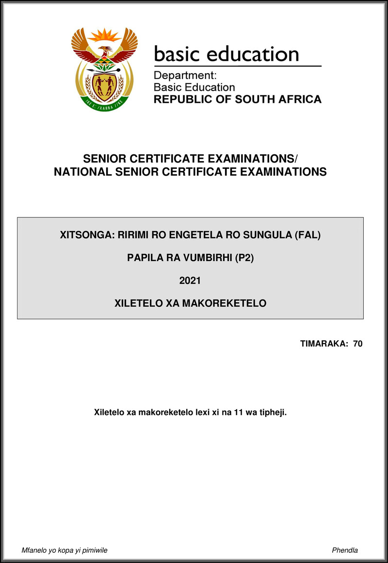 Xitsonga Fal P2 May June 2021 Mg Gr12