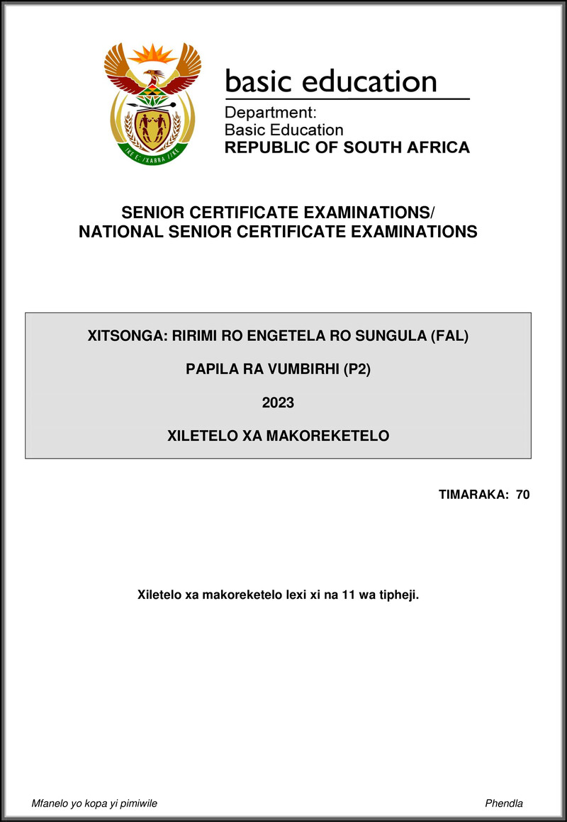 Xitsonga Fal P2 May June 2023 Mg Gr12