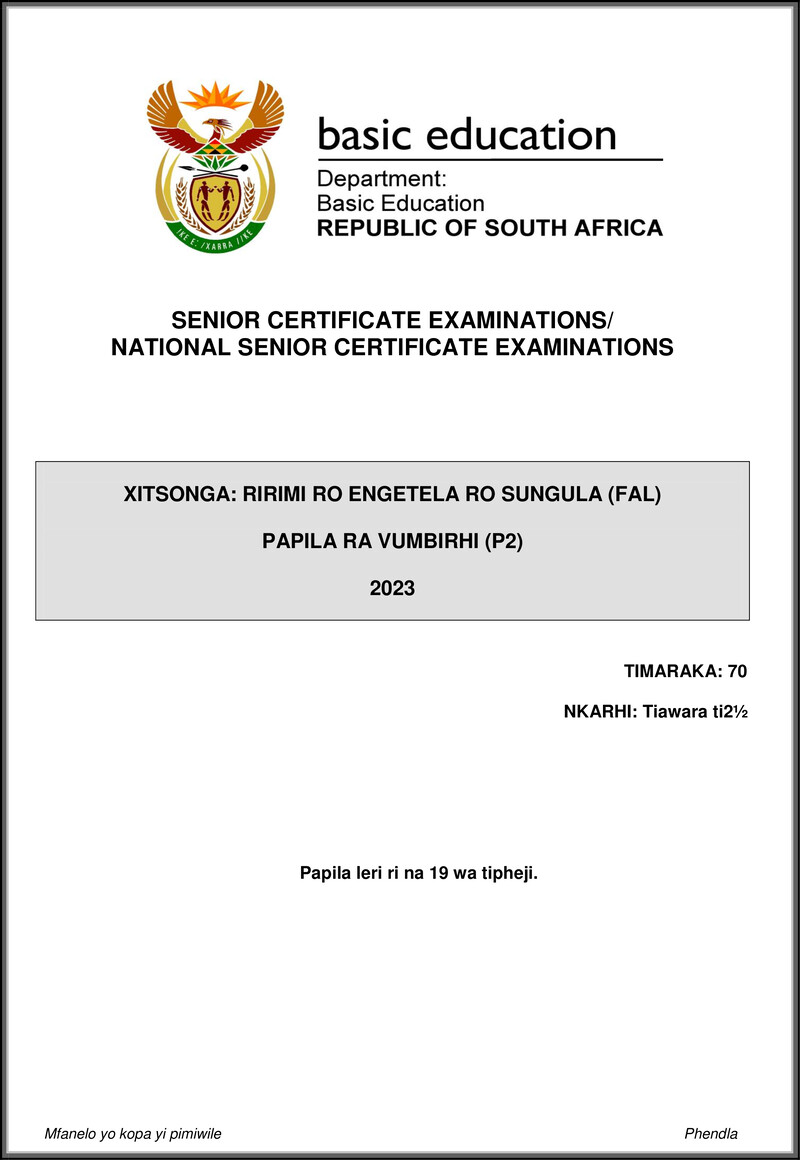 Xitsonga Fal P2 May June 2023 Gr12