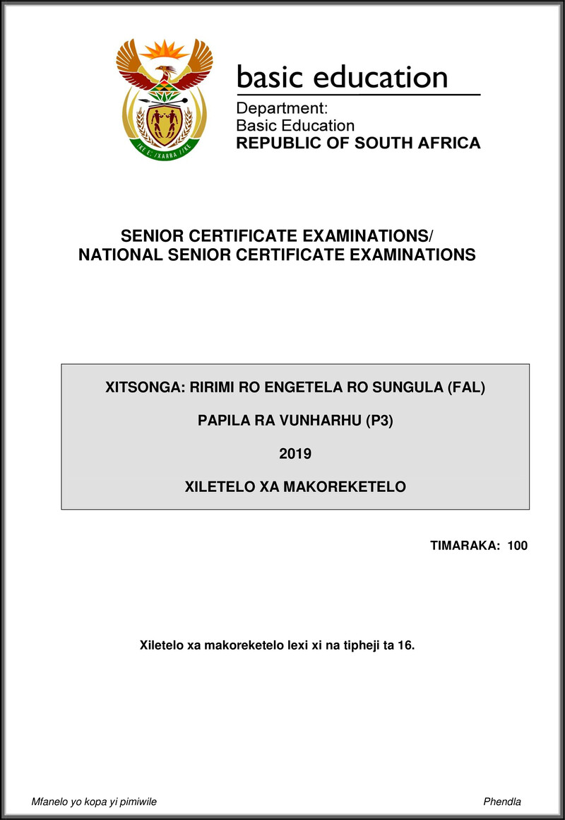 Xitsonga Fal P3 May June 2019 Memo Gr12