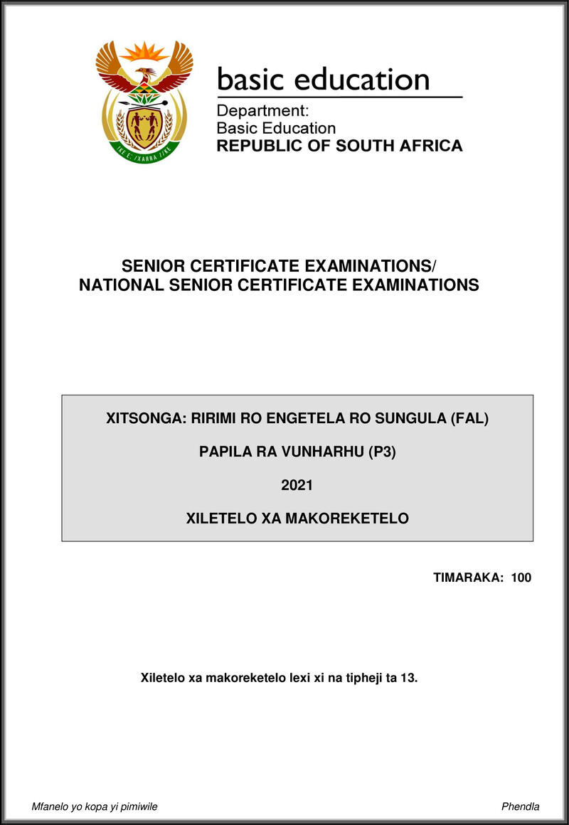 Xitsonga Fal P3 May June 2021 Mg Gr12