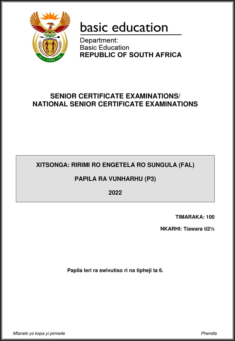 Xitsonga Fal P3 May June 2022 Gr12