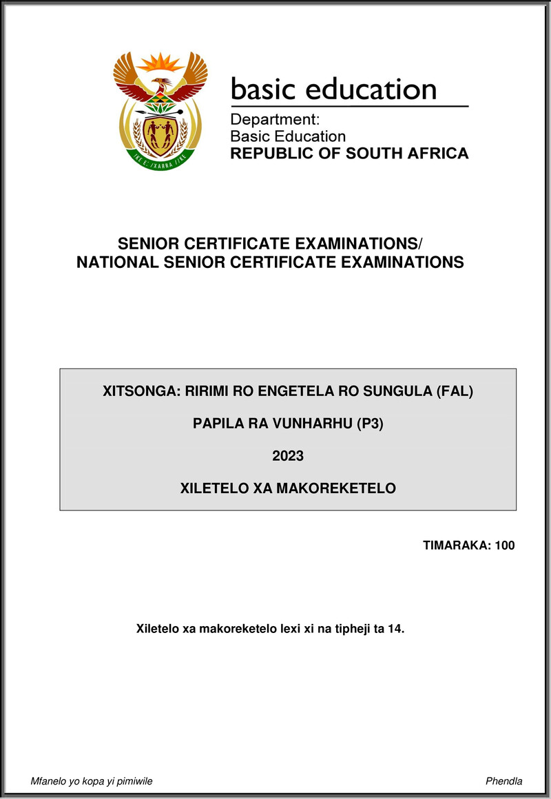 Xitsonga Fal P3 May June 2023 Mg Gr12
