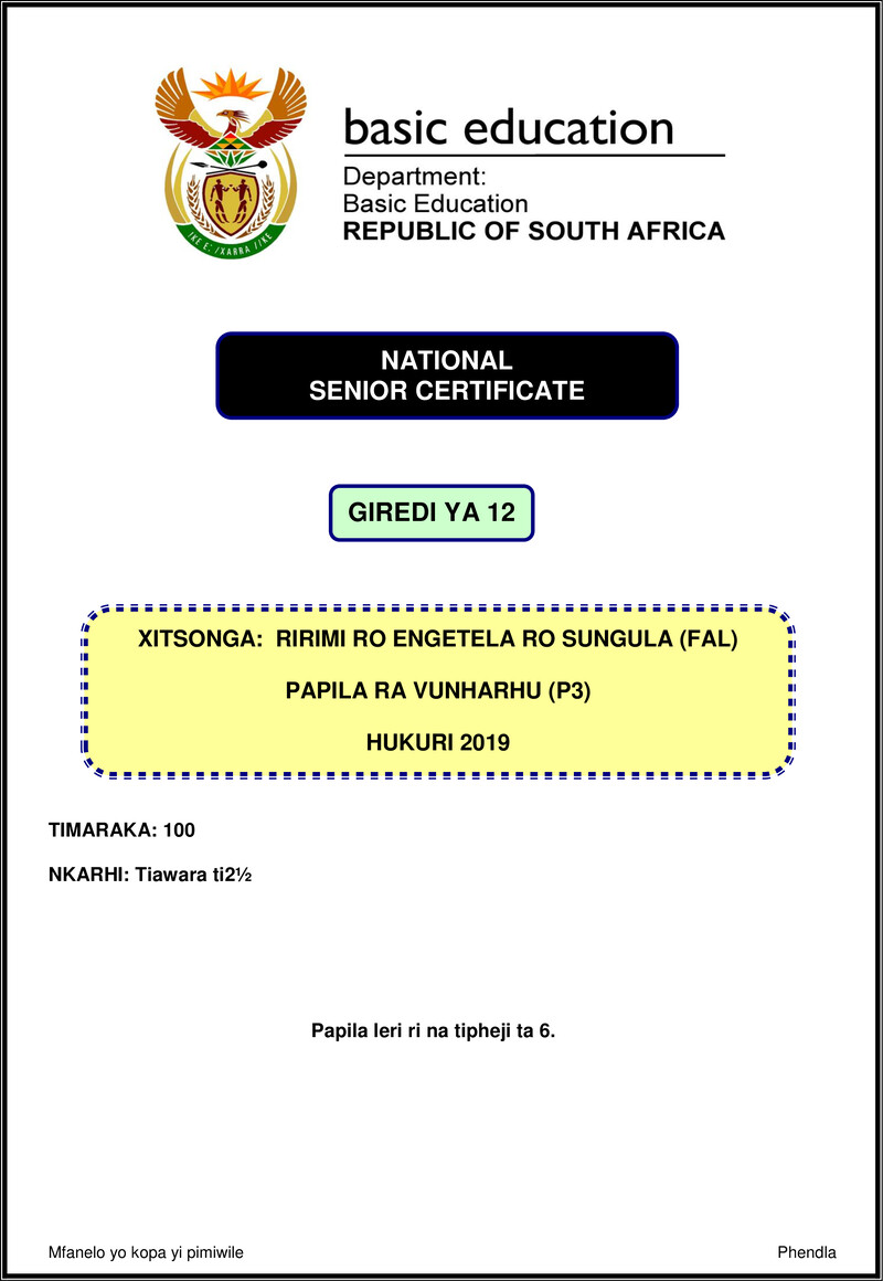 Xitsonga Fal P3 Nov 2019 Gr12